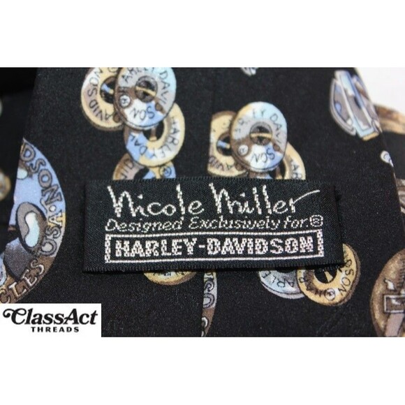 Nicole Miller Harley Davidson Motor Cycles Men’s Tie Silk Black  Rare Necktie - Picture 2 of 6